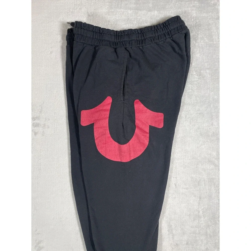 True Religion Sweatpants Men's L Black Joggers Big Horseshoe Logo Lounge